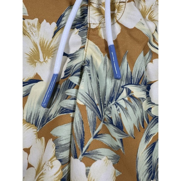 NWT American Eagle Men's XL Above The Knee Swim Trunks Yellow Hawaiian Floral - Picture 3 of 12
